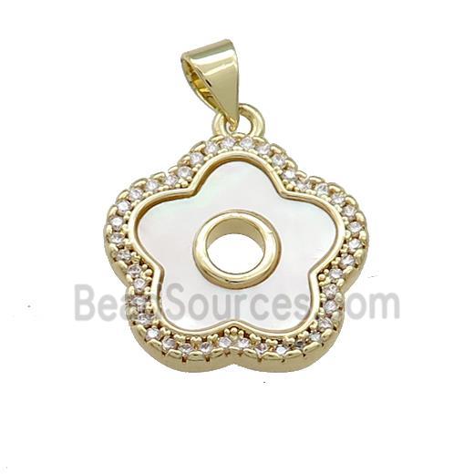 Copper Flower Pendant Pave Shell Zircon 18K Gold Plated