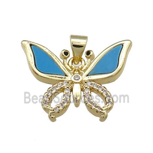 Copper Butterfly Pendant Pave Blue Shell Zircon 18K Gold Plated