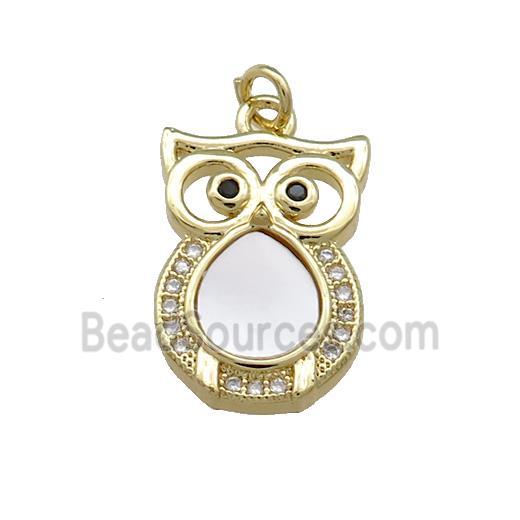 Owl Charms Copper Pendant Pave Shell Zircon 18K Gold Plated