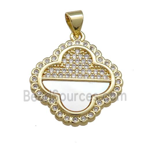 Copper Clover Pendant Pave Shell Zircon 18K Gold Plated