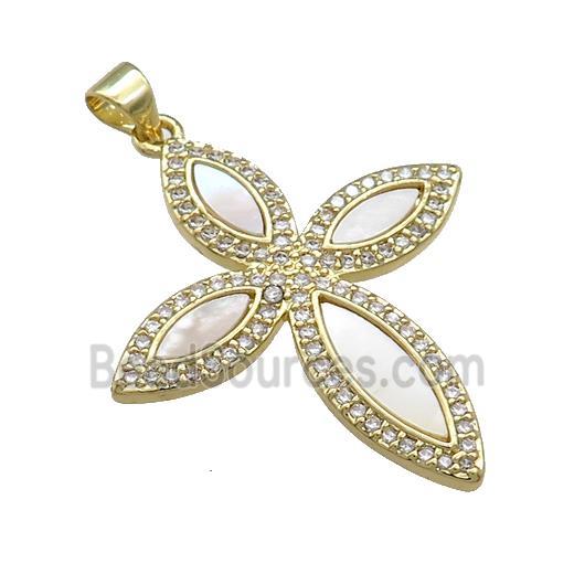 Copper Cross Pendant Pave Shell Zircon 18K Gold Plated