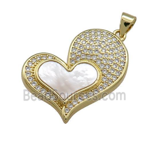 Copper Heart Pendant Pave Shell Zircon 18K Gold Plated