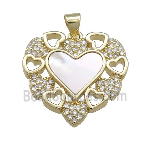 Copper Heart Pendant Pave Shell Zircon 18K Gold Plated