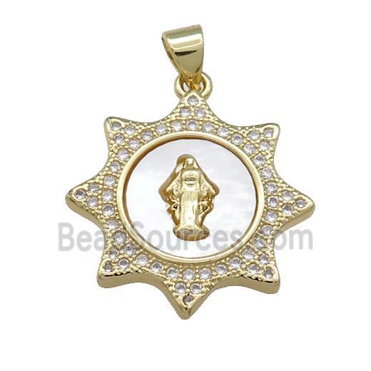 Jesus Charms Copper Pendant Pave Shell Zircon 18K Gold Plated