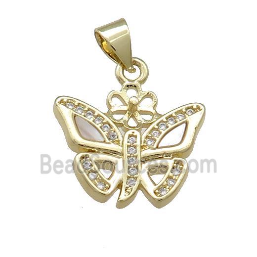 Copper Butterfly Pendant Pave Shell Zircon 18K Gold Plated