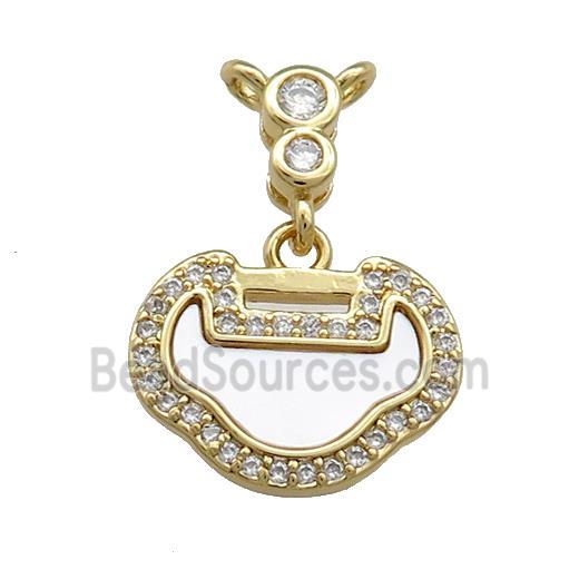 Copper Lock Pendant Pave Shell Zircon 18K Gold Plated