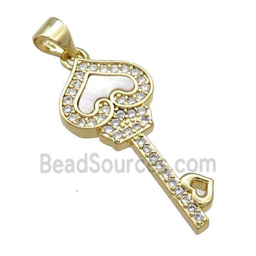 Copper Key Pendant Pave Shell Zircon 18K Gold Plated