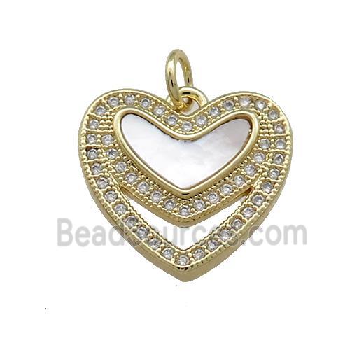 Copper Heart Pendant Pave Shell Zircon 18K Gold Plated