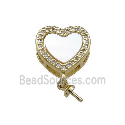 Copper Heart Pendant Pave Shell Zircon Bail 18K Gold Plated