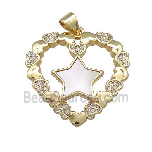 Copper Heart Pendant Pave Shell Zircon Star 18K Gold Plated