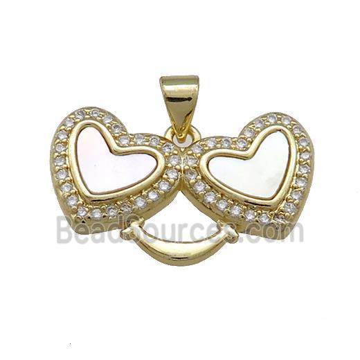 Copper Heart Pendant Pave Shell Zircon Double 18K Gold Plated