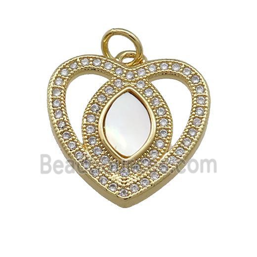 Copper Heart Pendant Pave Shell Zircon Eye 18K Gold Plated