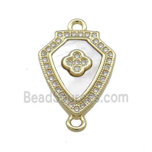 Copper Shield Connector Pave Shell Zircon 18K Gold Plated