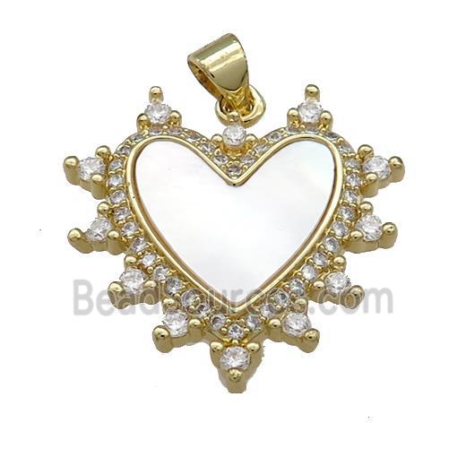 Copper Heart Pendant Pave Shell Zircon 18K Gold Plated