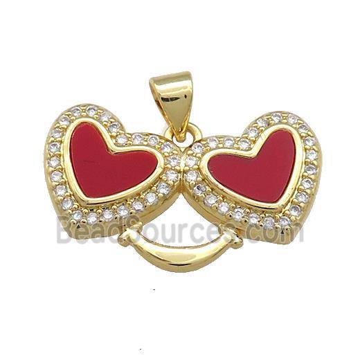 Copper Heart Pendant Pave Red Shell Zircon Double 18K Gold Plated