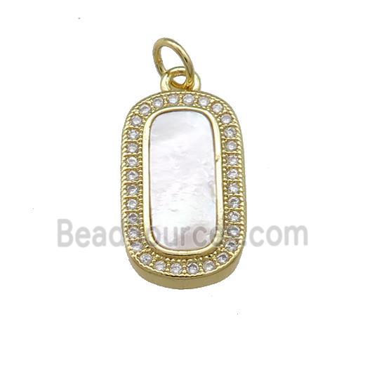 Copper Rectangle Pendant Pave Shell Zircon 18K Gold Plated