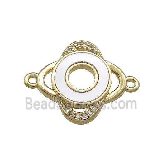 Copper Eye Circle Connector Pave Shell Zircon 18K Gold Plated