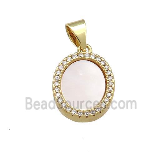 Copper Oval Pendant Pave Shell Zircon 18K Gold Plated