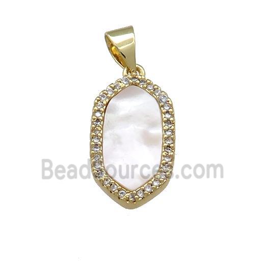 Copper Oval Pendant Pave Shell Zircon 18K Gold Plated