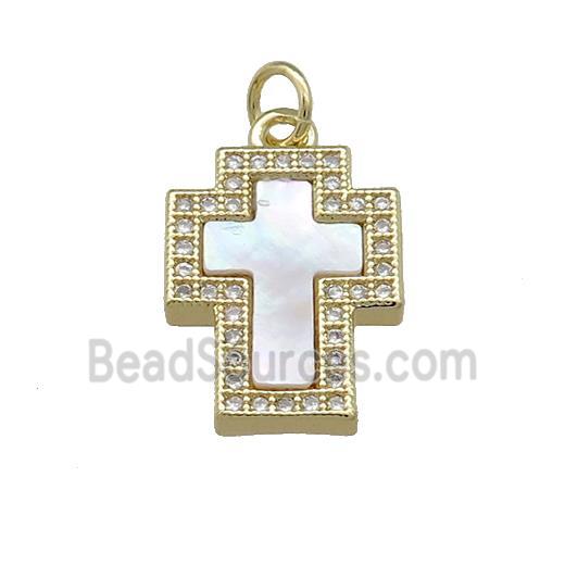 Copper Cross Pendant Pave Shell Zircon 18K Gold Plated