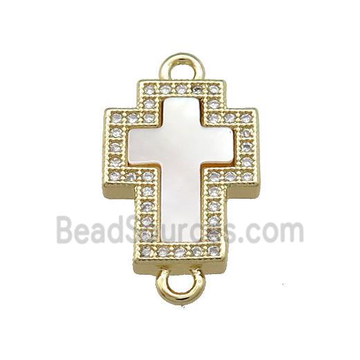 Copper Cross Connector Pave Shell Zircon 18K Gold Plated