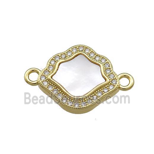 Copper Flower Connector Pave Shell Zircon 18K Gold Plated