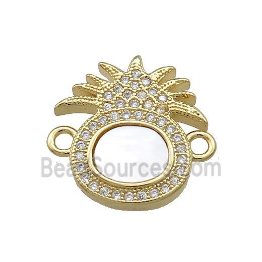 Copper Pineapple Connector Pave Shell Zircon 18K Gold Plated