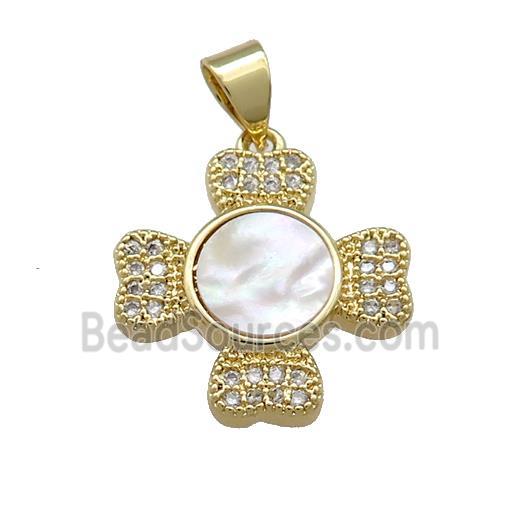 Copper Cross Pendant Pave Shell Zircon Heart 18K Gold Plated