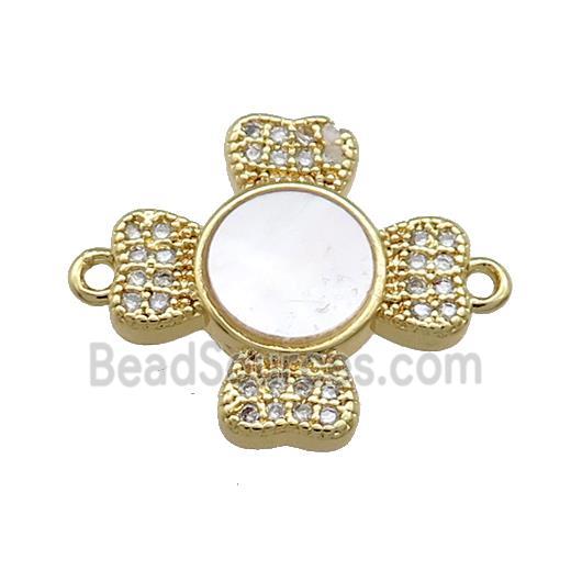 Copper Cross Connector Pave Shell Zircon Heart 18K Gold Plated