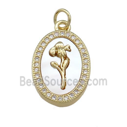 Copper Flower Pendant Pave Shell Zircon Oval 18K Gold Plated