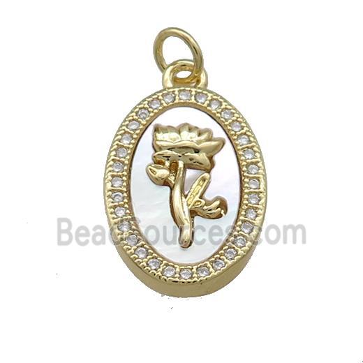 Copper Flower Pendant Pave Shell Zircon Oval 18K Gold Plated