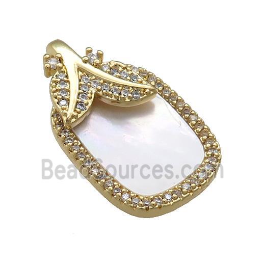 Copper Rectangle Pendant Pave Shell Zircon 18K Gold Plated