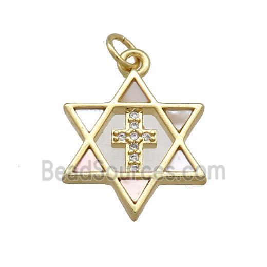 David Star Copper Pendant Pave Shell Zircon Cross 18K Gold Plated