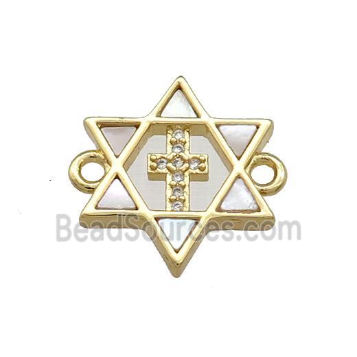 David Star Copper Connector Pave Shell Zircon Cross 18K Gold Plated