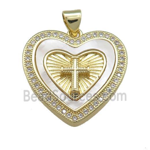 Copper Heart Pendant Pave Shell Zircon Cross 18K Gold Plated