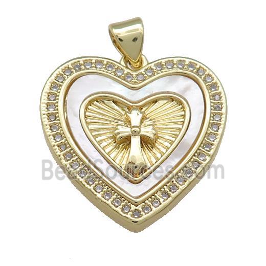 Copper Heart Pendant Pave Shell Zircon Cross 18K Gold Plated