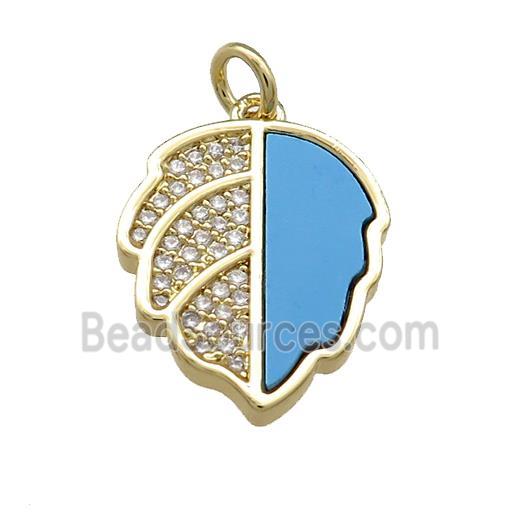 Copper Leaf Pendant Pave Blue Shell Zircon 18K Gold Plated