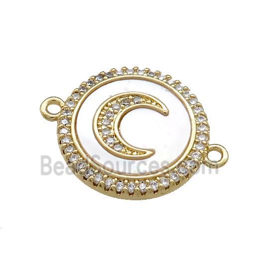 Copper Moon Pendant Pave Shell Zircon Circle 18K Gold Plated