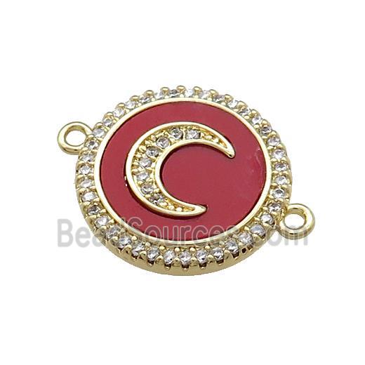 Copper Moon Pendant Pave Red Shell Zircon Circle 18K Gold Plated