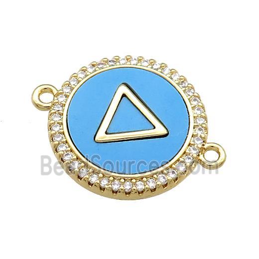 Copper Triangle Pendant Pave Blue Shell Zircon Circle 18K Gold Plated