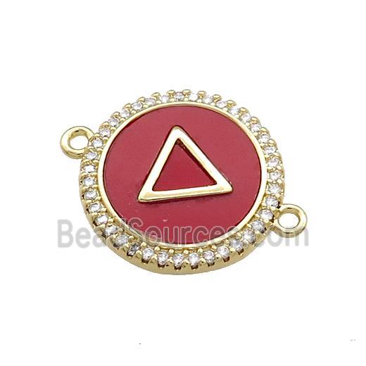 Copper Triangle Pendant Pave Red Shell Zircon Circle 18K Gold Plated