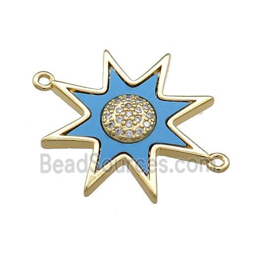 Copper Star Connector Pave Blue Shell Zircon 18K Gold Plated