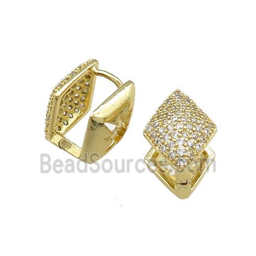 Copper Latchback Earrings Pave Zircon Rhombic Gold Plated