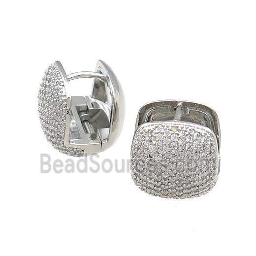 Copper Latchback Earrings Pave Zircon Square Platinum Plated