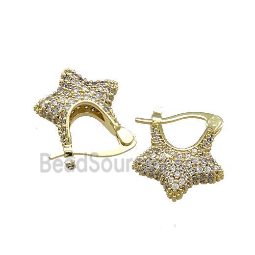 Copper Latchback Earrings Pave Zircon Star Gold Plated