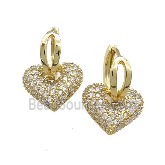 Copper Hoop Earrings Heart Pave Zircon Gold Plated