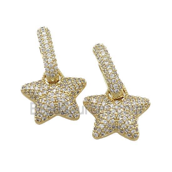 Copper Hoop Earrings Star Pave Zircon Gold Plated