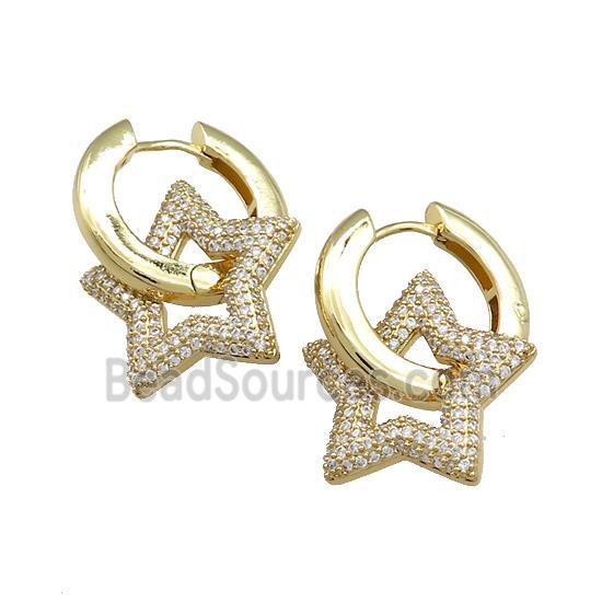 Copper Hoop Earrings Star Pave Zircon Gold Plated