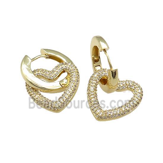 Copper Hoop Earrings Heart Pave Zircon Gold Plated