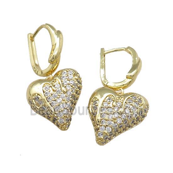 Copper Latchback Earrings Heart Pave Zircon Gold Plated